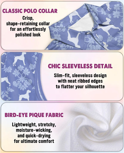 Boxer Dog Damask Pattern Sleeveless Polo Shirt for Women