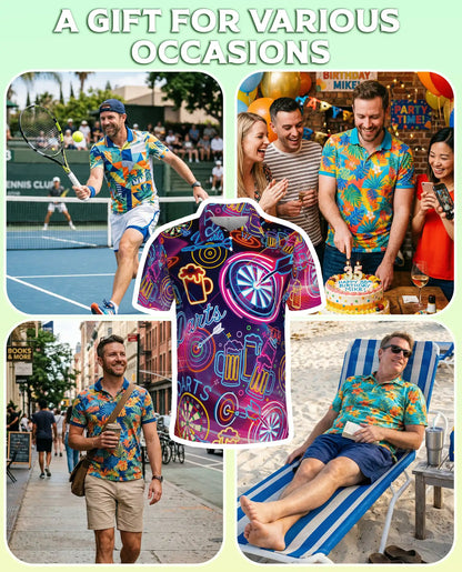 Neon Darts Polo Shirt for Men-Beer Lover Dart Player Shirt | Azhawaiian