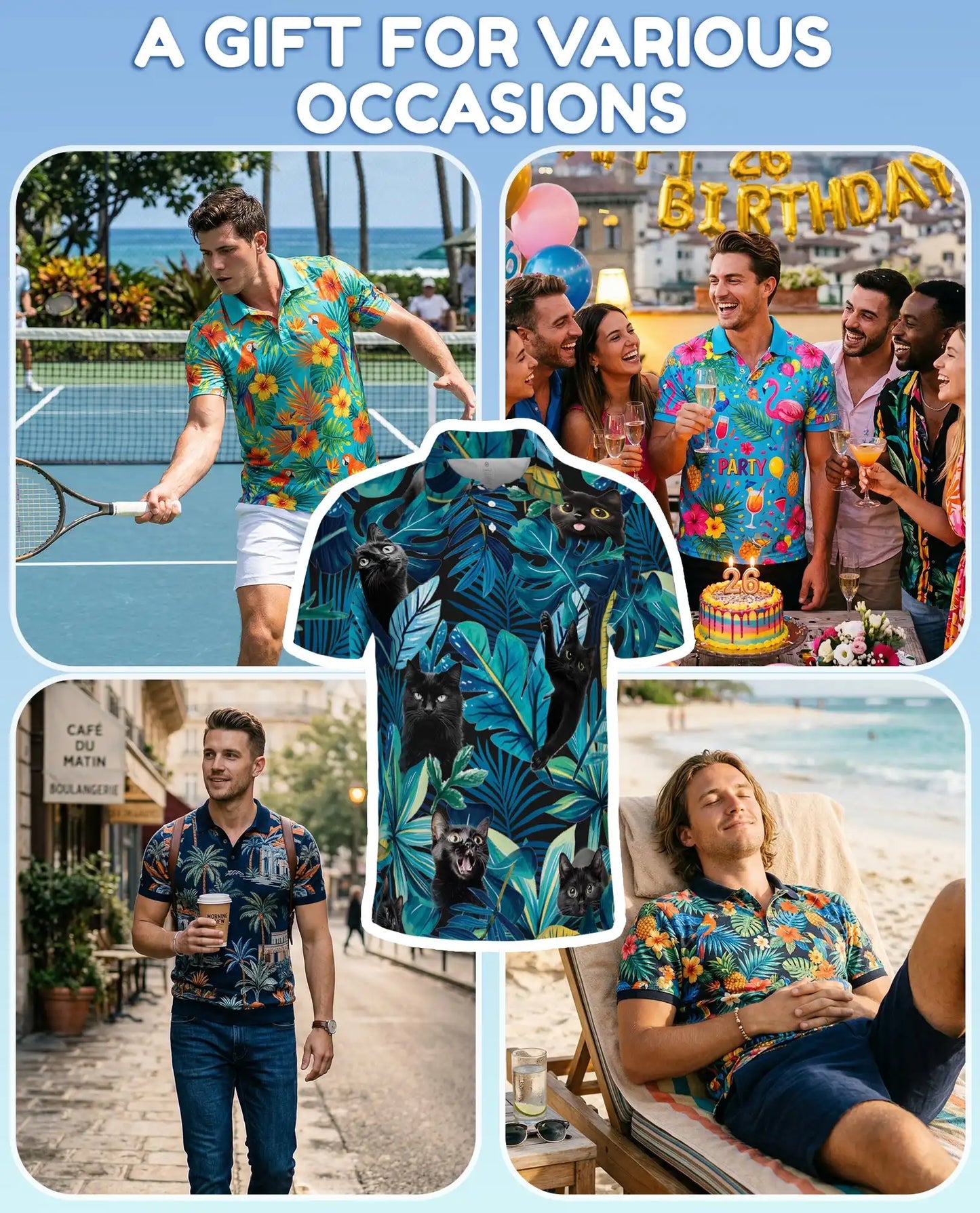 Black Cat Tropical Polo Shirt | Azhawaiian