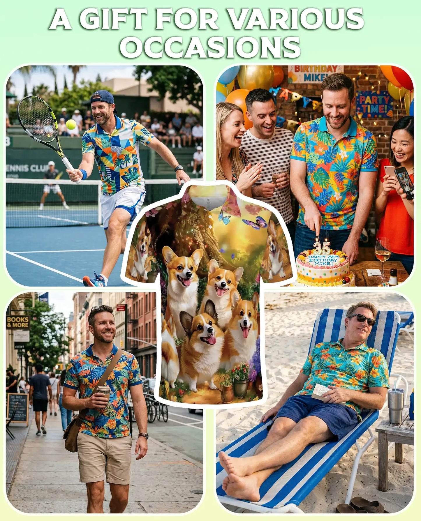 Cute Corgi Garden 3D Polo Shirt for Men, Fantasy Dog Nature Style | Azhawaiian
