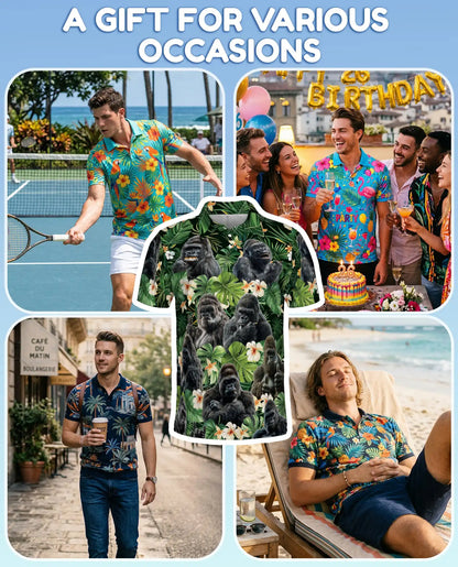 Colorful Jazz Saxophone Polo Shirt for Men, Music Notes Design | Azhawaiian