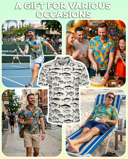 Saltwater Fish Polo Shirt for Men-Coastal Fish Pattern Angler | Azhawaiian