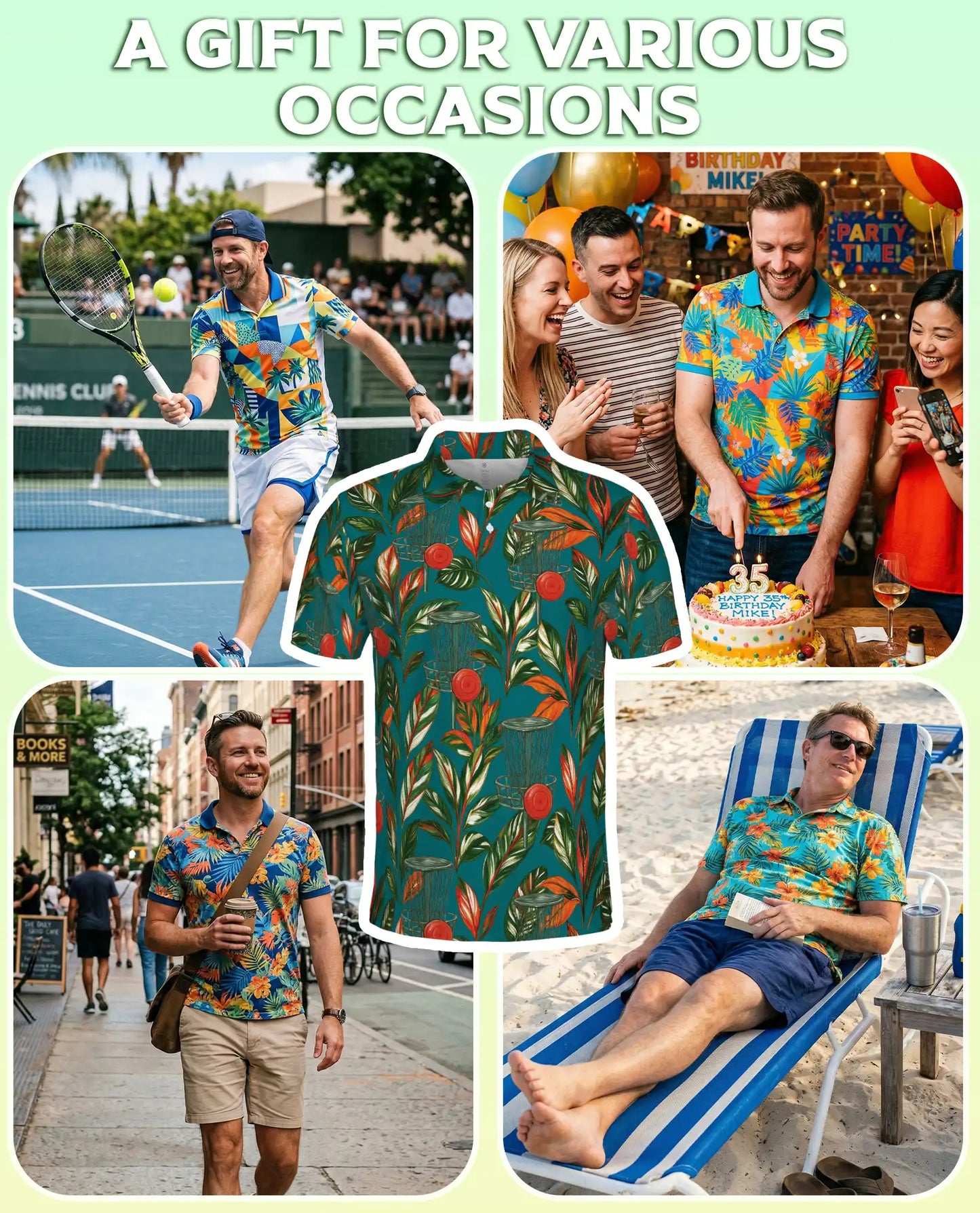 Tropical Disc Golf Polo Shirt, Island Basket & Botanical Print | Azhawaiian