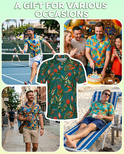 Tropical Disc Golf Polo Shirt, Island Basket & Botanical Print | Azhawaiian