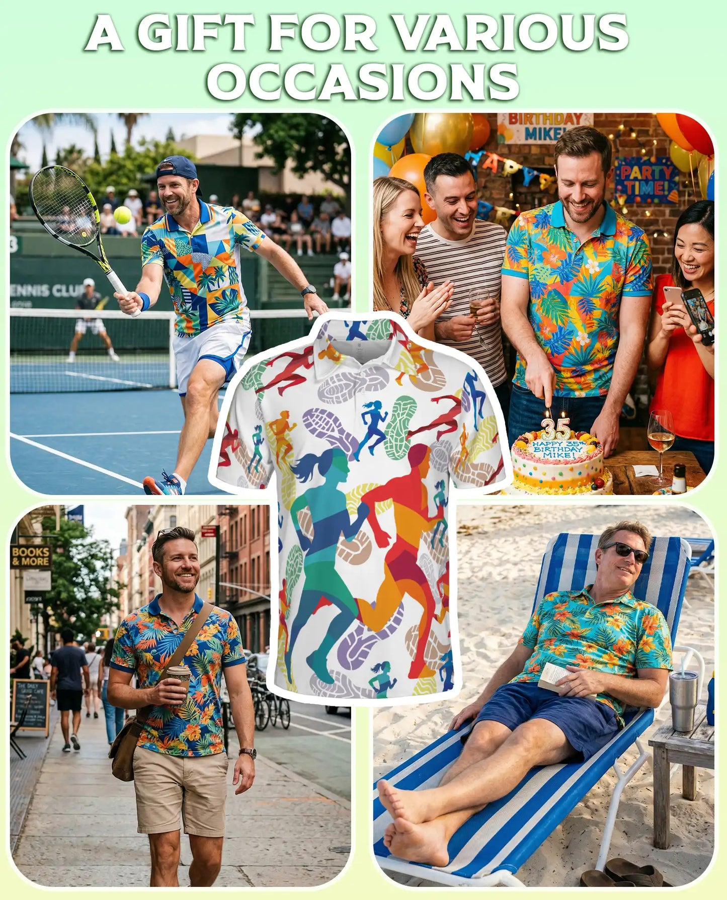 Running Polo Shirt, Colorful Marathon Runner Print | Azhawaiian