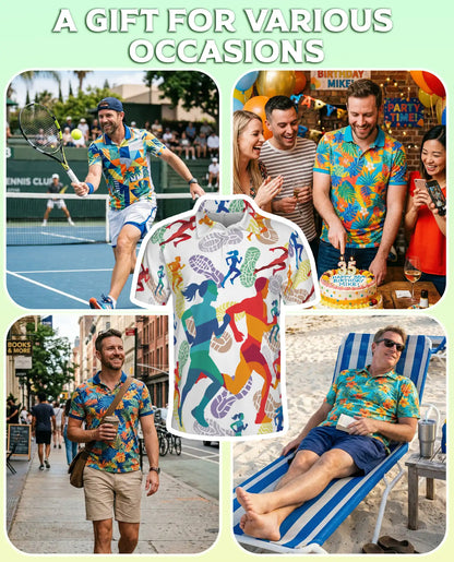 Running Polo Shirt, Colorful Marathon Runner Print | Azhawaiian