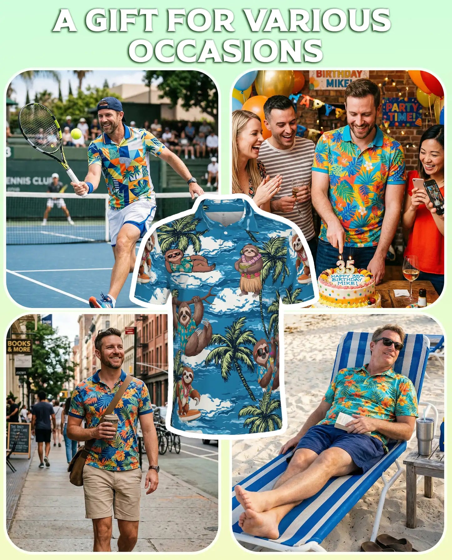 Sloth Tropical 3D Polo Shirt for Men, Funny Beach Animal Style | Azhawaiian