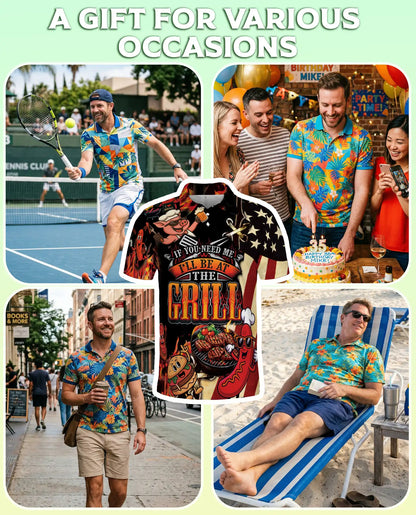 BBQ Grill Party Polo Shirt for Men, Fun Food & American Style | Azhawaiian