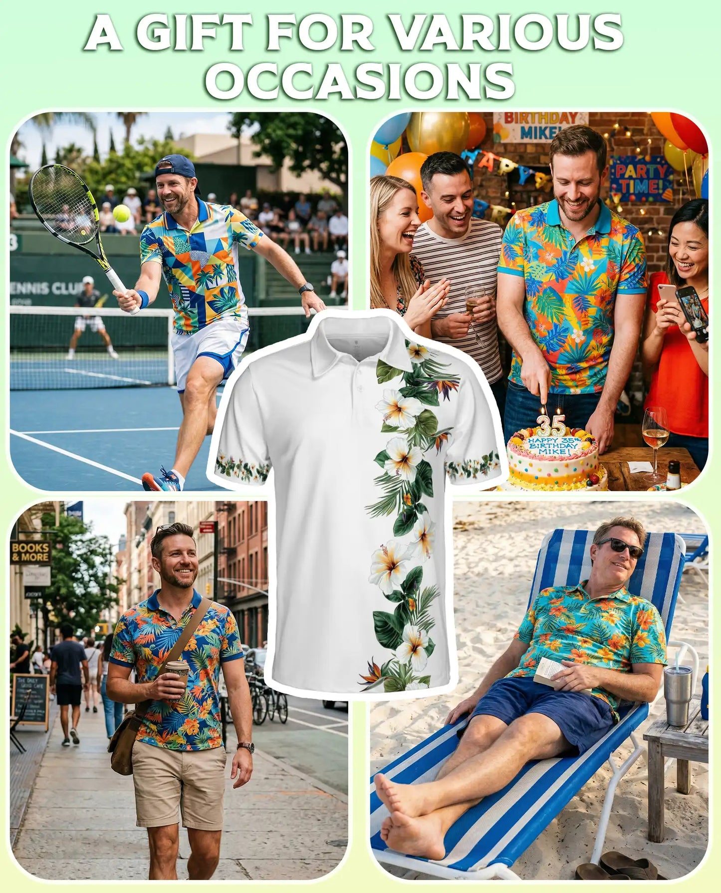 White Tropical Hibiscus 3D Polo Shirt for Men, Elegant Hawaiian Floral Style | Azhawaiian