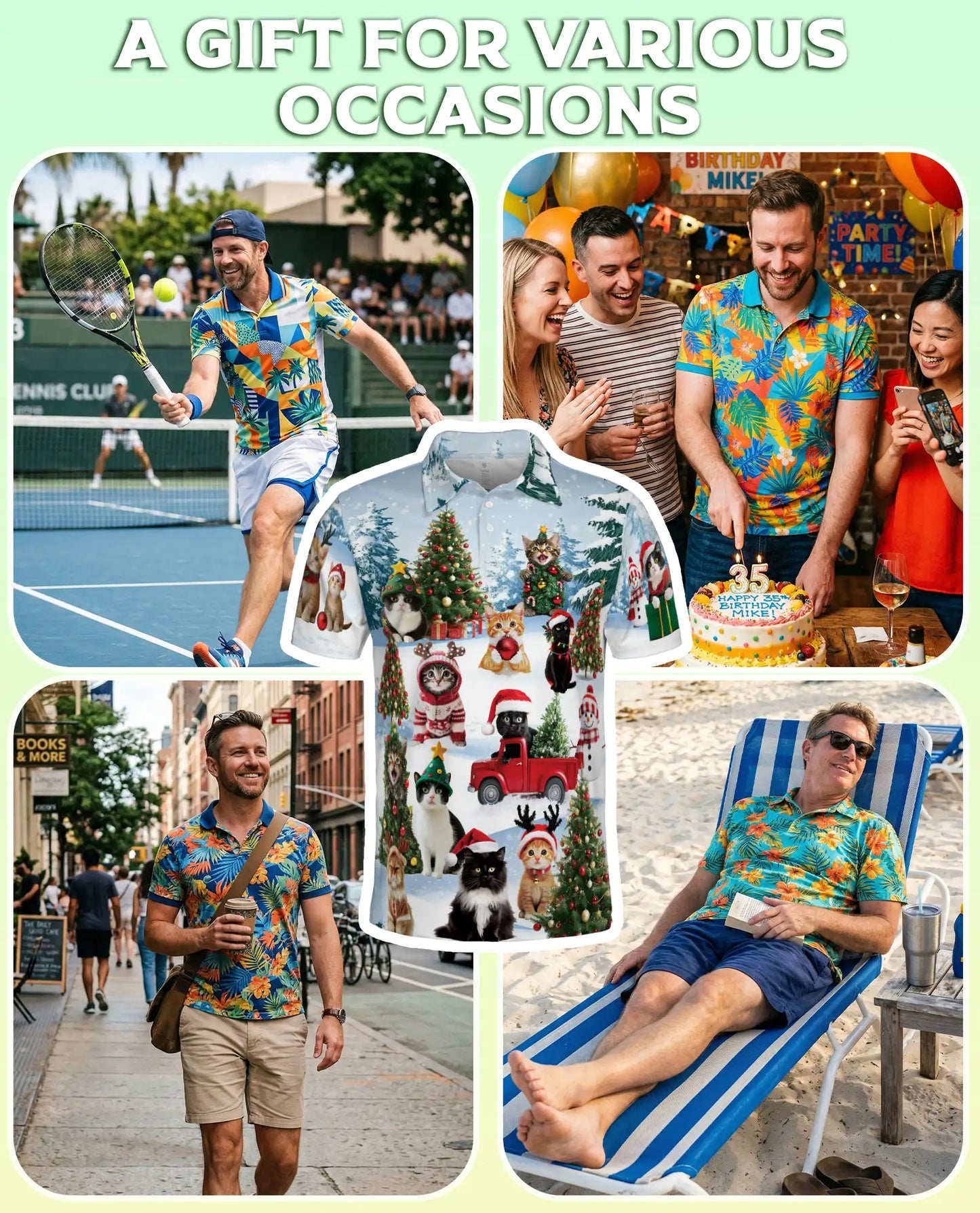 Cute Cat Christmas Polo Shirt for Men | Azhawaiian