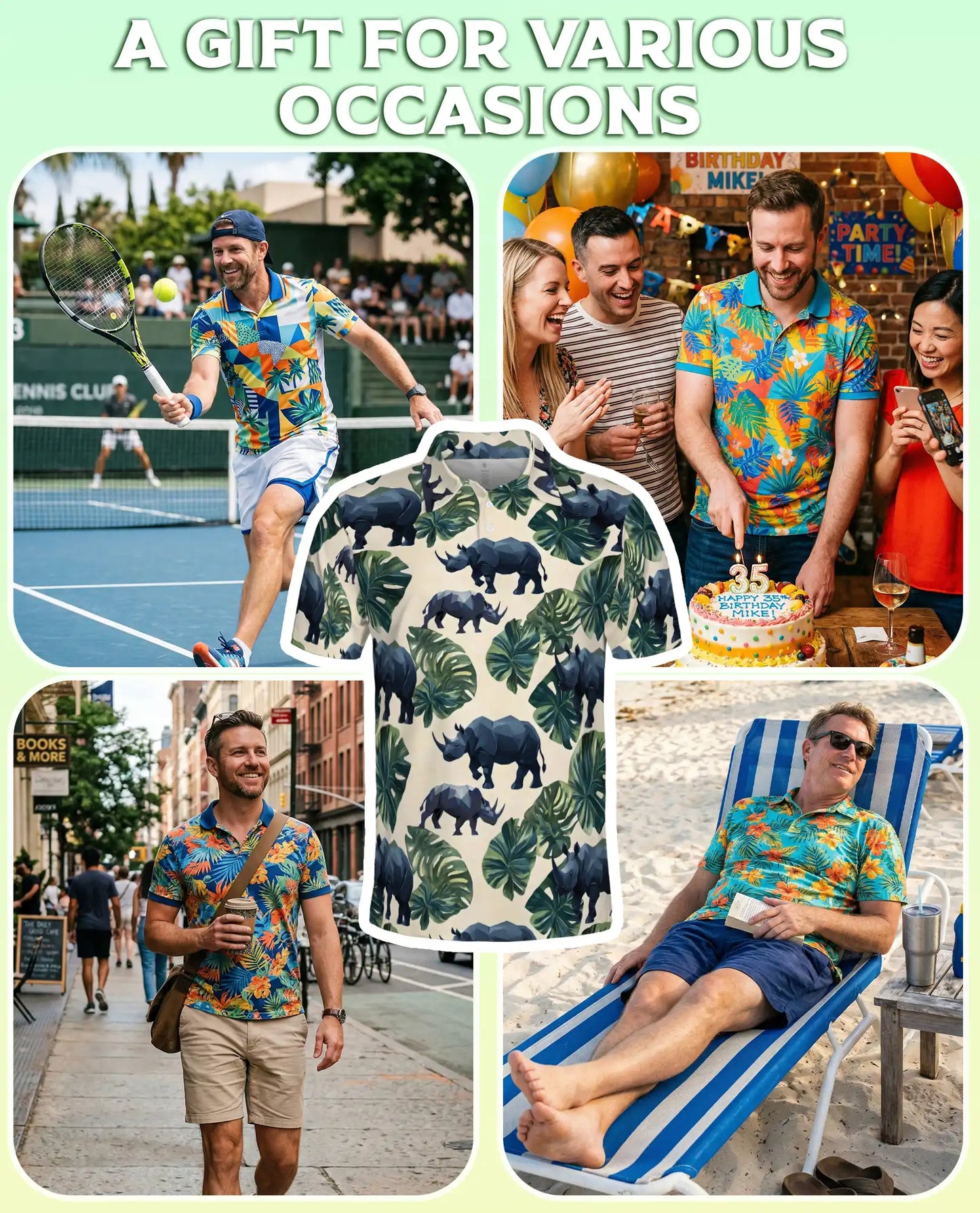 Geometric Rhino Tropical Polo Shirt-Safari Wildlife Jungle Pattern | Azhawaiian
