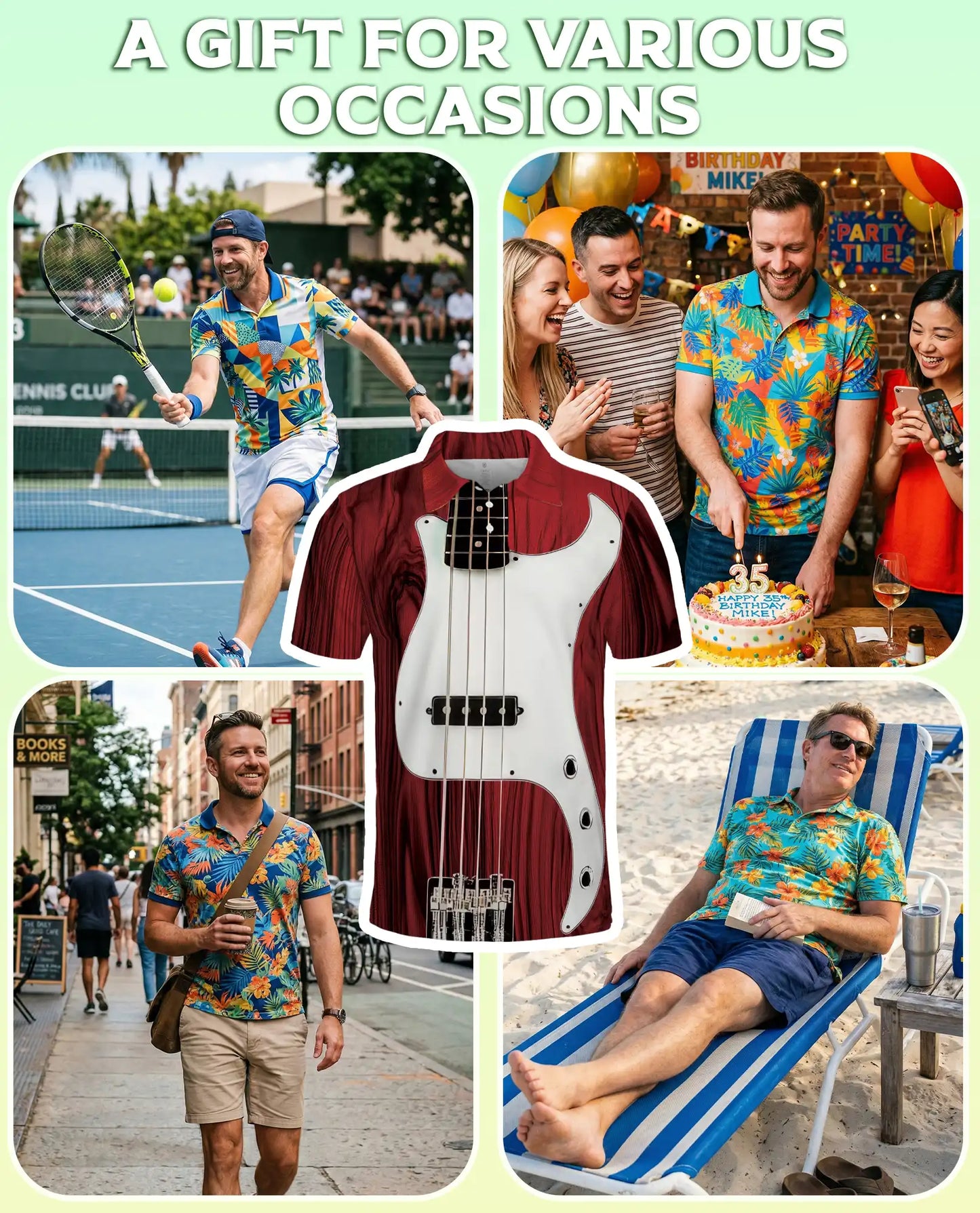 Bass Guitar 3D Polo Shirt for Men, Musician Rock Band Style | Azhawaiian