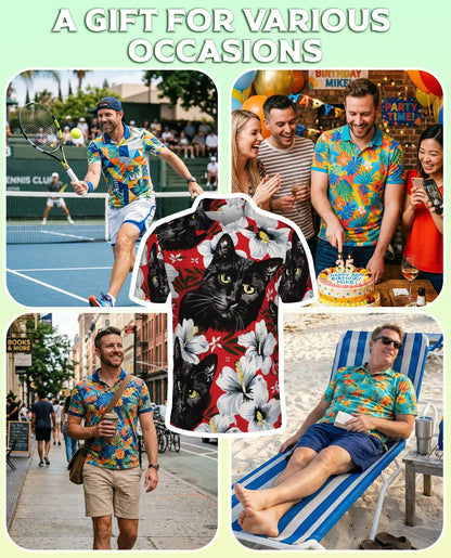 Black Cat Hawaiian Polo Shirt for Men | Azhawaiian
