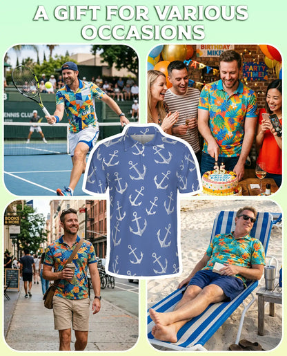 Nautical Anchor Polo Shirt, Coastal Ocean Print | Azhawaiian