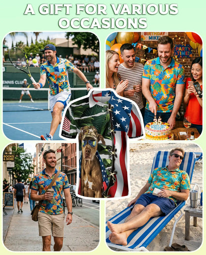 Patriotic Dog Polo Shirt for Men- American Style 4th of July Shirt  | Azhawaiian