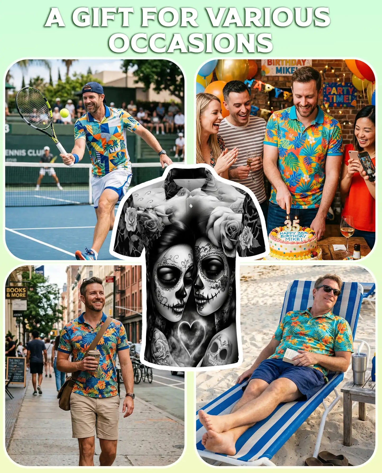 Sugar Skull Couple Polo Shirt, Gothic Rose Print | Azhawaiian