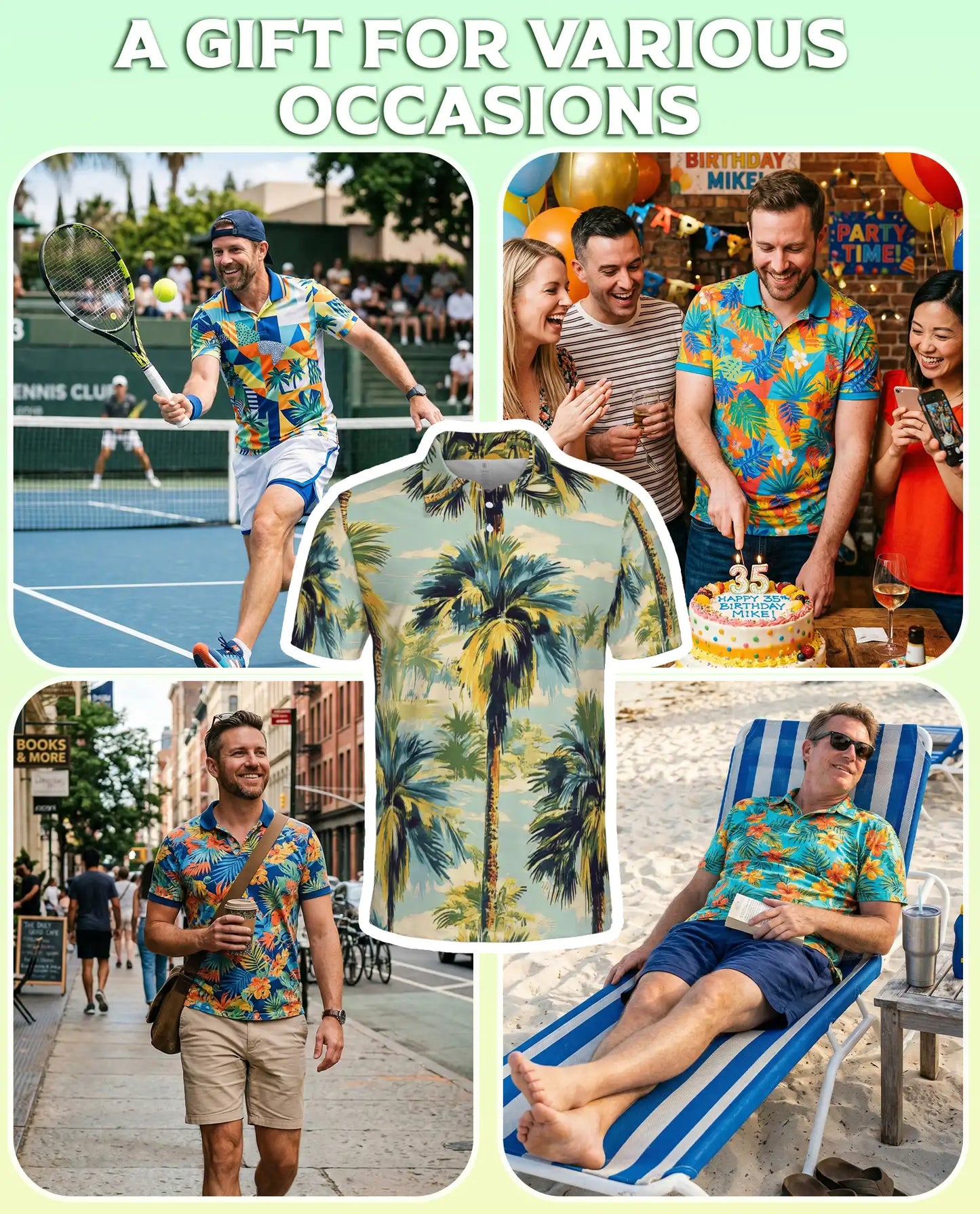 Palm Tree 3D Polo Shirt for Men, Vintage Tropical Beach Style | Azhawaiian