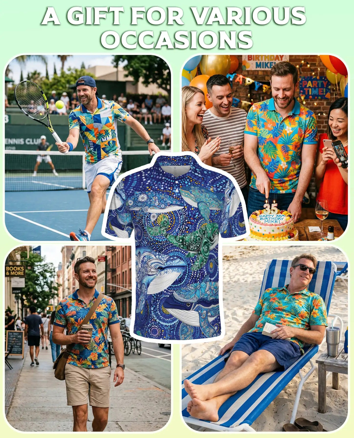 Ocean Whale Art Polo Shirt Coastal Marine Wildlife Print | Azhawaiian