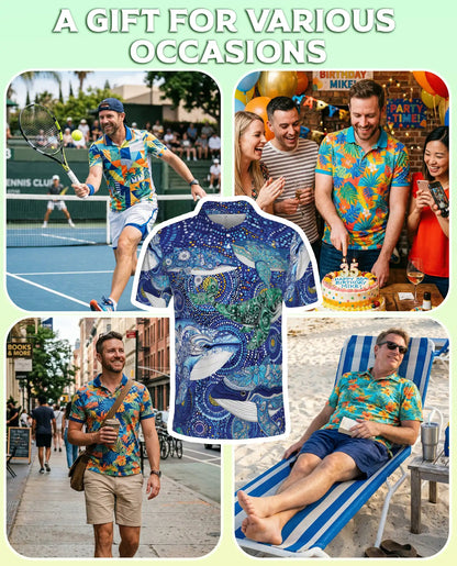 Ocean Whale Art Polo Shirt Coastal Marine Wildlife Print | Azhawaiian
