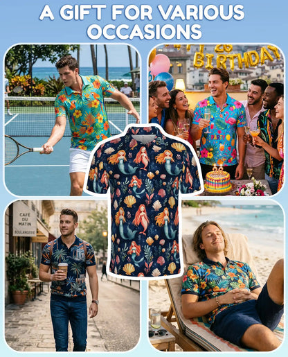 Cute Mermaid Polo Shirt - Ocean Seashell Fantasy Pattern | Azhawaiian