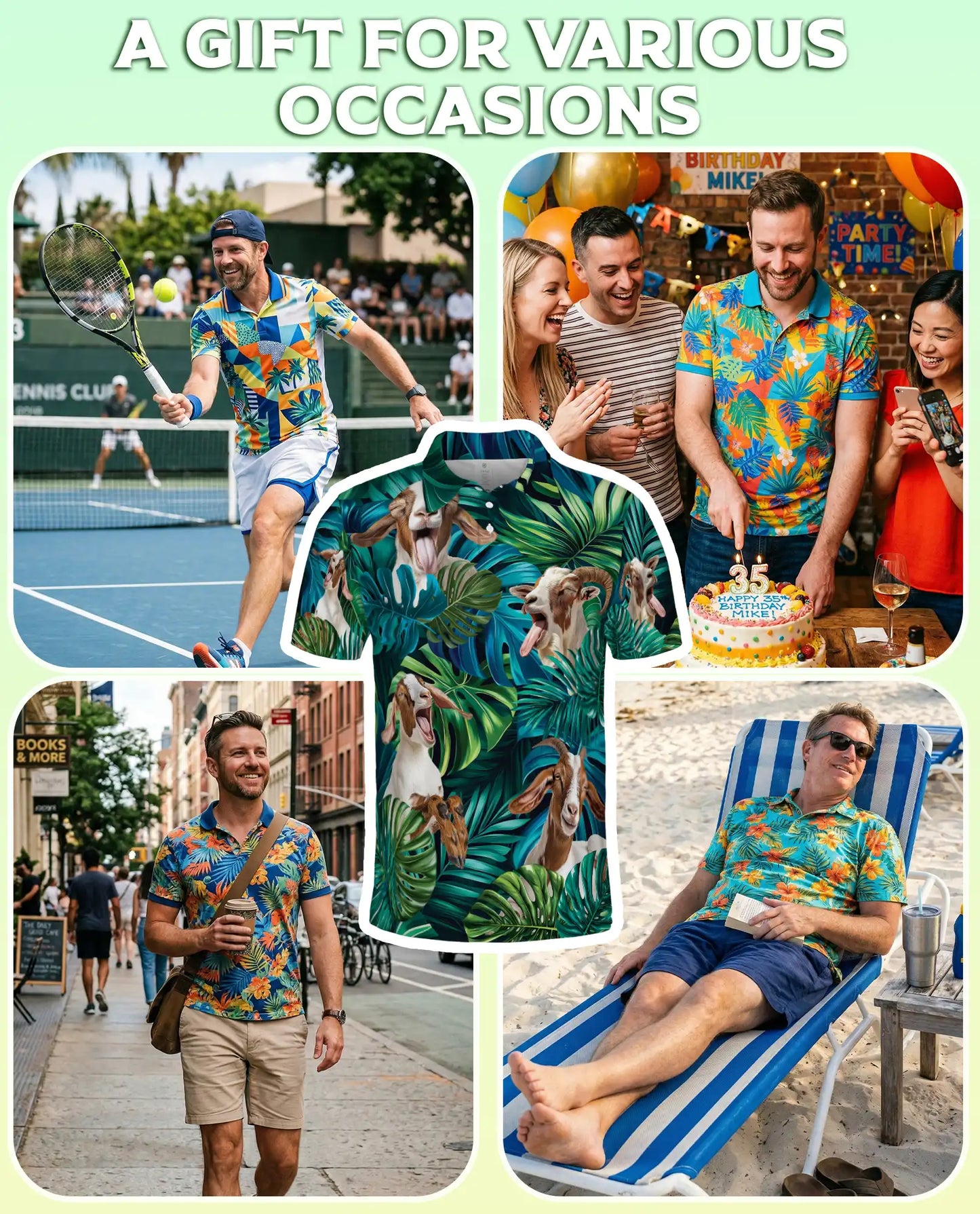Funny Goat Polo Shirt, Tropical Animal Print | Azhawaiian