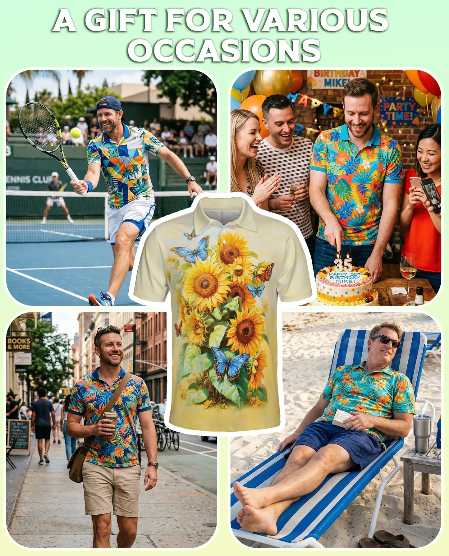 Sunflower Butterfly Polo Shirt, Floral Summer Style | Azhawaiian