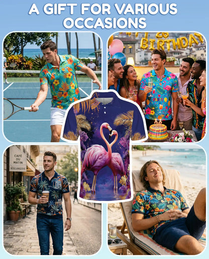 Pink Flamingo Polo Shirt - Tropical Paradise Romantic Coastal Design | Azhawaiian