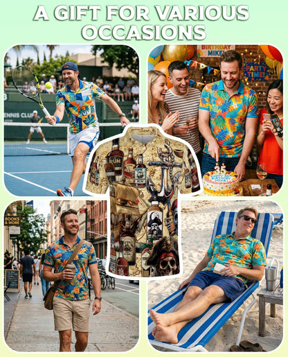 Pirate Rum Polo Shirt, Nautical Treasure Map Print | Azhawaiian