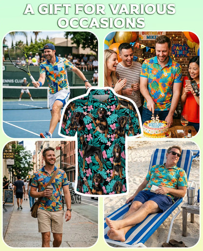 Doberman Tropical Polo Shirt, Floral Dog Print | Azhawaiian