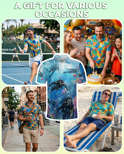 Scuba Diving Polo Shirt, Ocean Reef Print | Azhawaiian