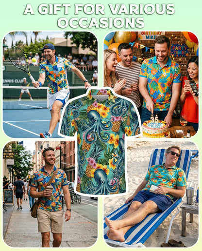 Octopus Tropical Pineapple Polo Shirt | Azhawaiian