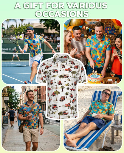 Fire Truck Pattern Polo Shirt | Azhawaiian