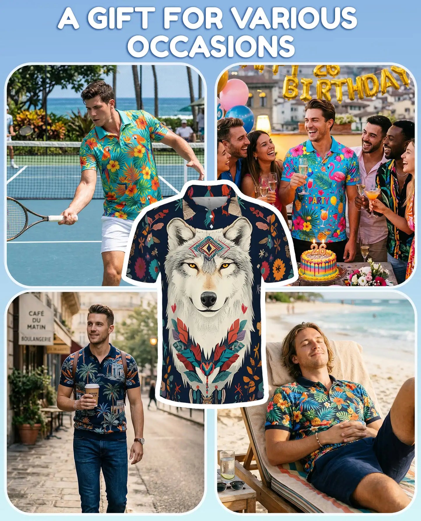 Boho Wolf Polo Shirt - Spirit Animal Nature Style | Azhawaiian