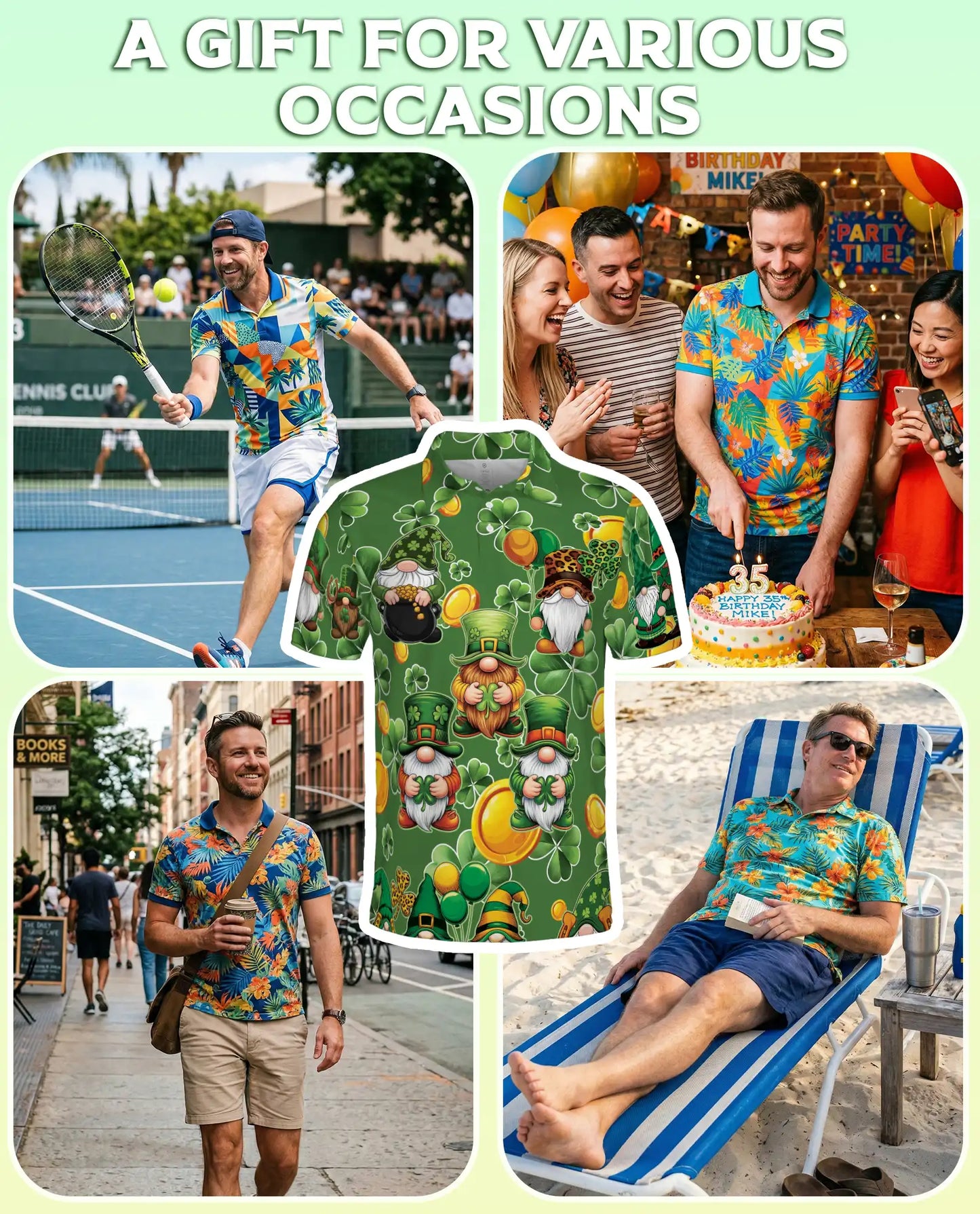 Lucky Leprechaun Gnome 3D Polo Shirt for Men, St Patrick’s Day Clover Style | Azhawaiian