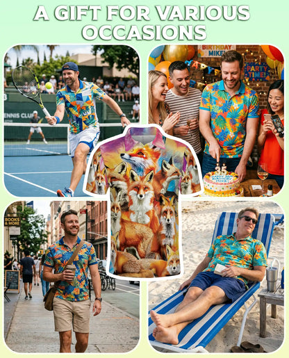 Fox Polo Shirt, Colorful Wildlife Animal Print | Azhawaiian