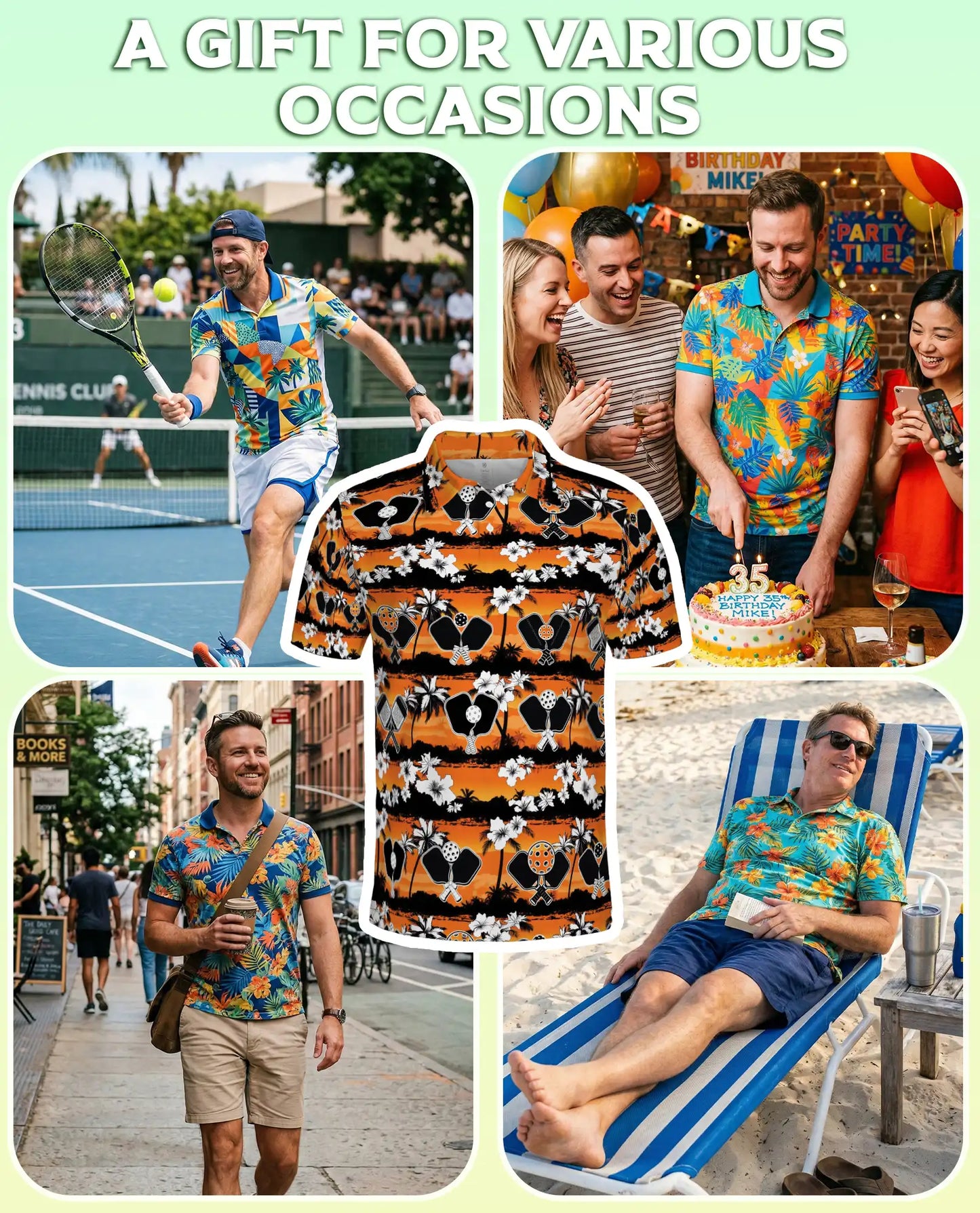 Pickleball Tropical 3D Polo Shirt for Men, Sunset Island Sports Style | Azhawaiian