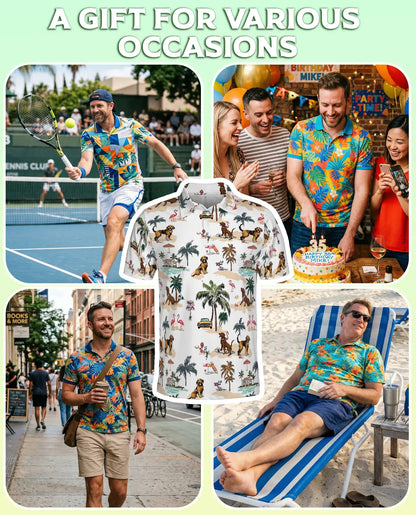 Golden Retriever Beach Polo Shirt, Tropical Island Print | Azhawaiian