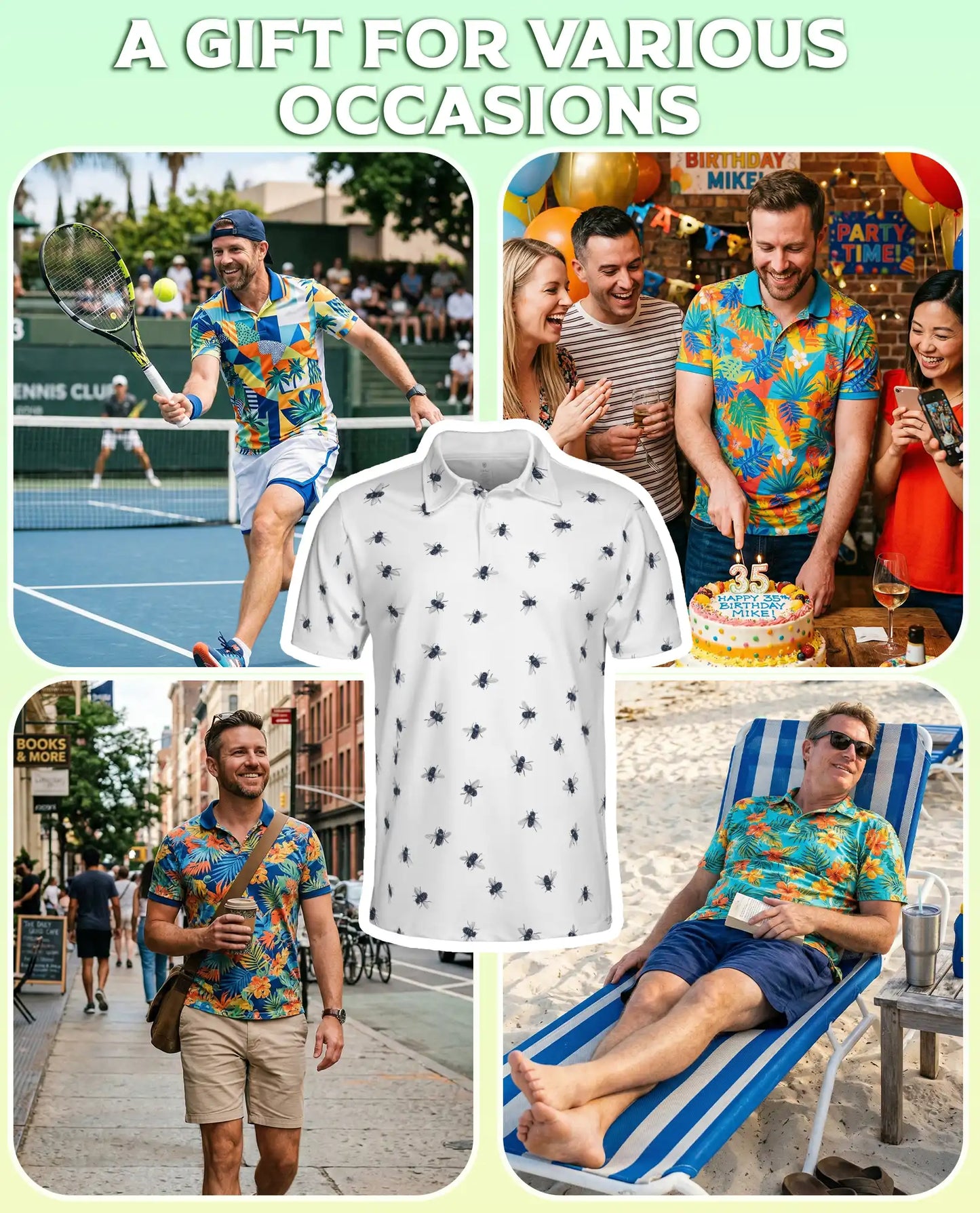 Bee Print Polo Shirt, Minimal Insect Pattern | Azhawaiian