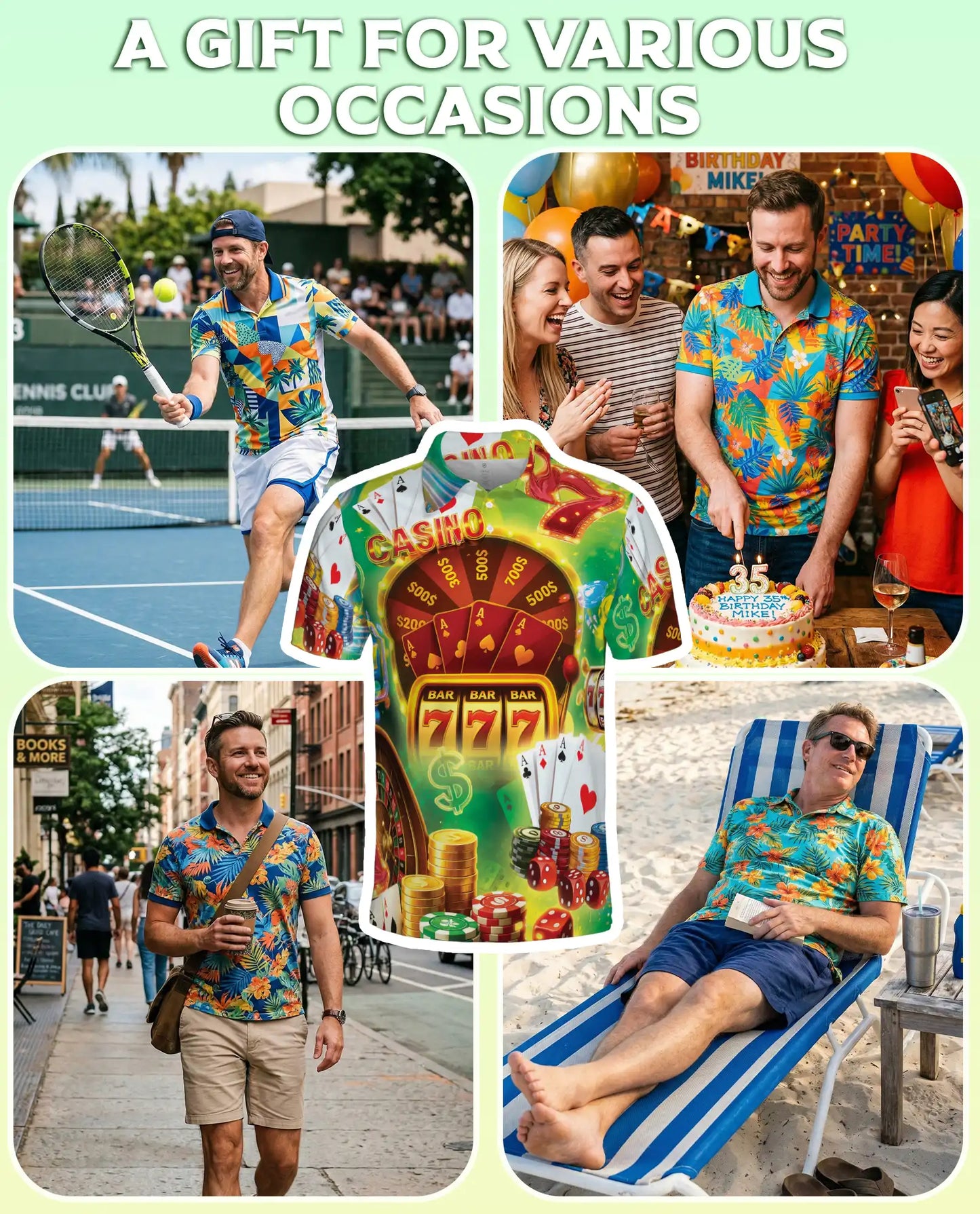 Casino Polo Shirt, Lucky Jackpot Gaming Print | Azhawaiian