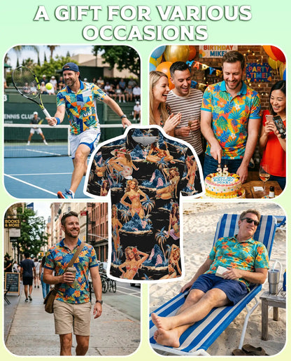 Tropical Pin Up Polo Shirt - Vintage Island Night Style | Azhawaiian