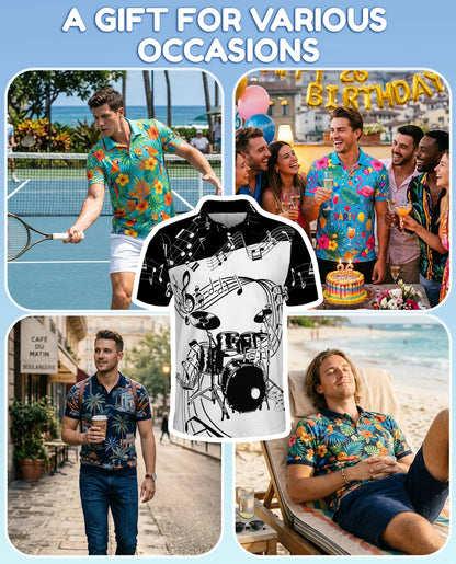 Drums Music Polo Shirt for Men, Rock Band Style Design | Azhawaiian