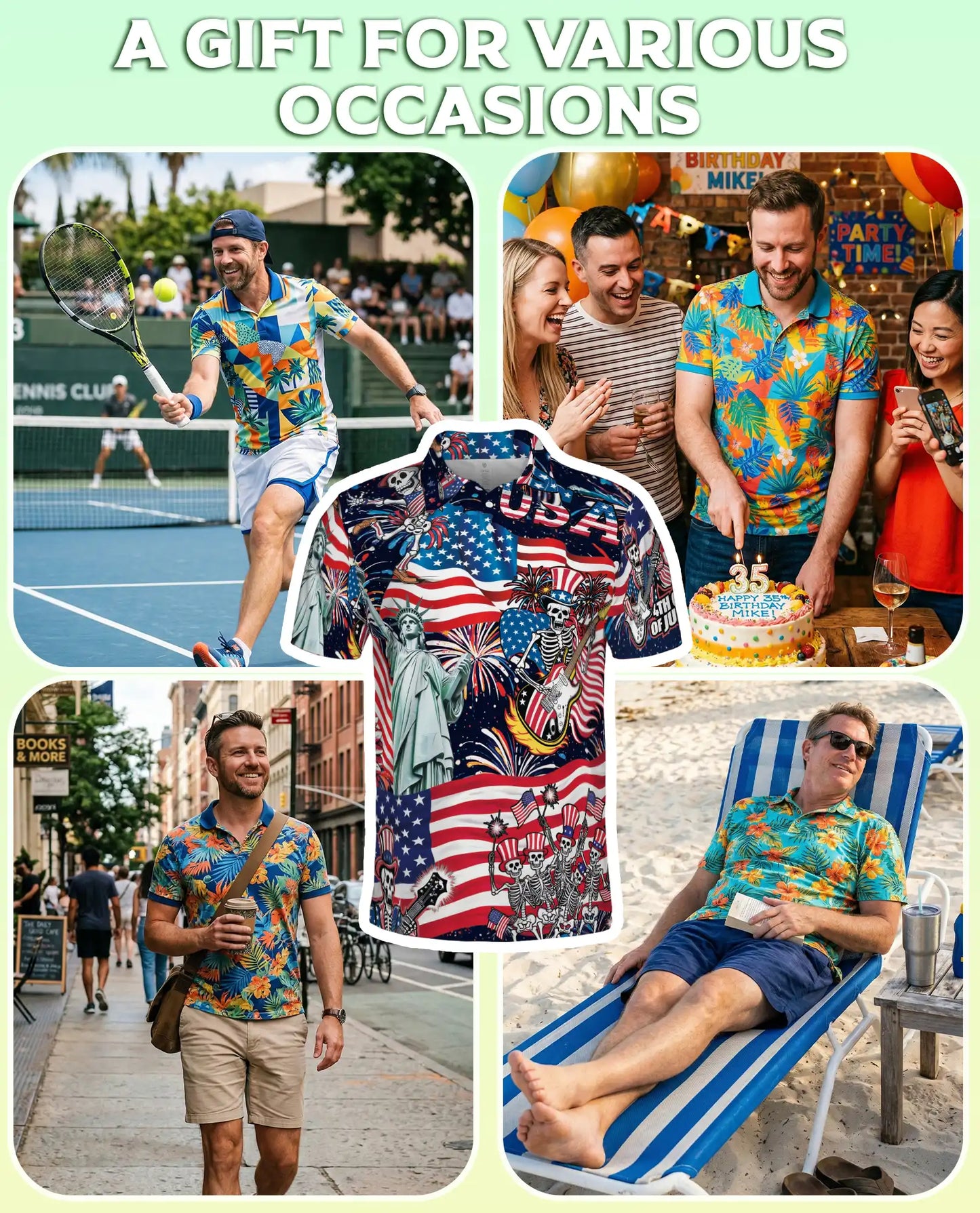 USA Skeleton Rock Band Patriotic 4th Of July Polo Shirt | Azhawaiian