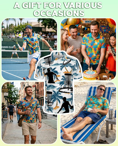 Disc Golf Tropical 3D Polo Shirt for Men, Island Sports Beach Style | Azhawaiian