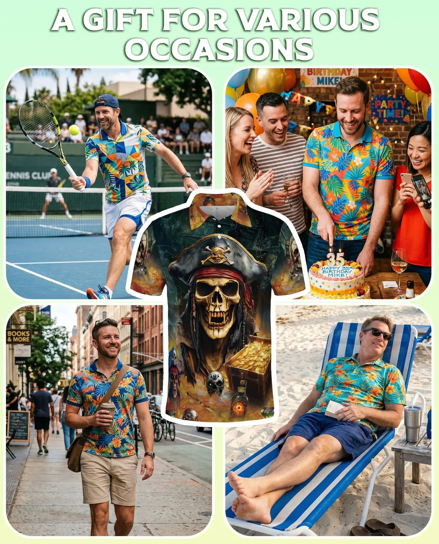 Pirate Skull Polo Shirt, Treasure Hunter Print | Azhawaiian