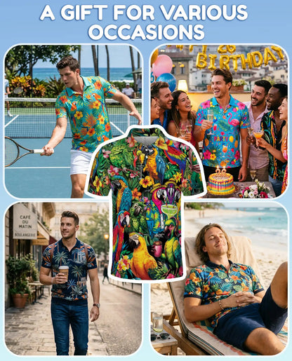 Tropical Parrot Polo Shirt, Colorful Island Style | Azhawaiian
