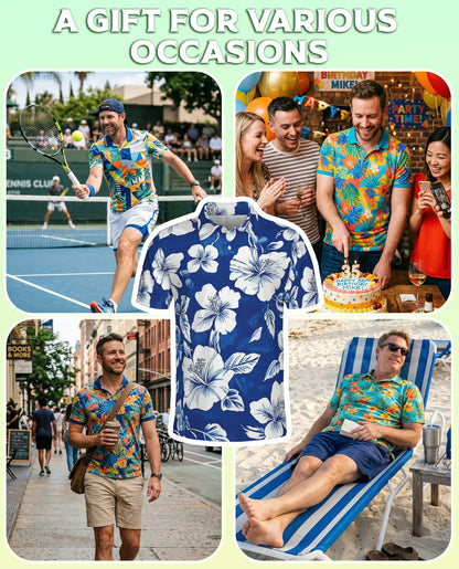 Blue White Hibiscus Polo Shirt | Azhawaiian