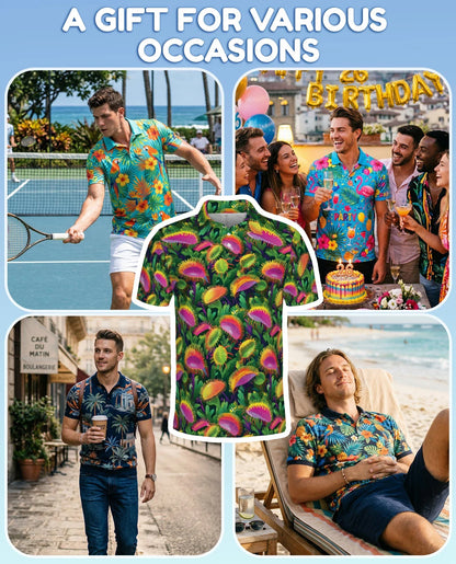 Venus Flytrap Polo Shirt for Men, Carnivorous Plant Art | Azhawaiian