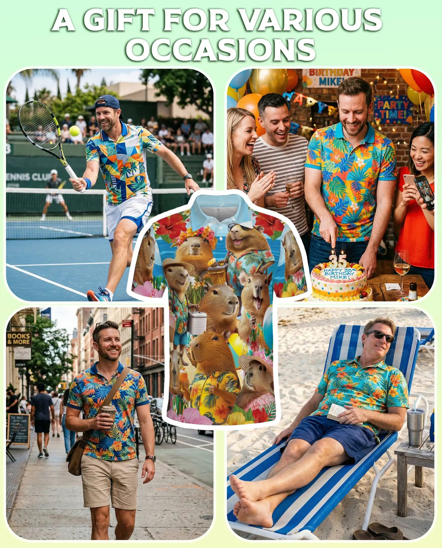 Capybara Tropical 3D Polo Shirt for Men, Funny Summer Animal Style | Azhawaiian