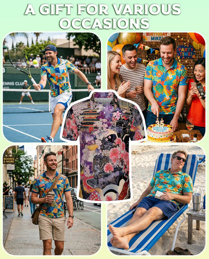 Japanese Sakura Pagoda 3D Polo Shirt for Men | Azhawaiian