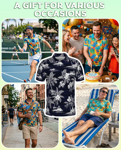 Tropical Island Polo Shirt, Monochrome Palm Print | Azhawaiian